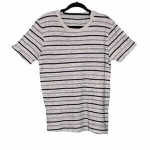Mills Supply Gray Blue Cotton Striped Crew Neck T-Shirt Size Small